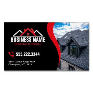 Red White Logo Roofing Contractor QR Code Business Card Magnet