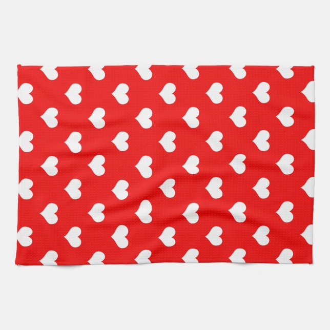 Red White Love Heart Pattern Design  Kitchen Towel (Horizontal)