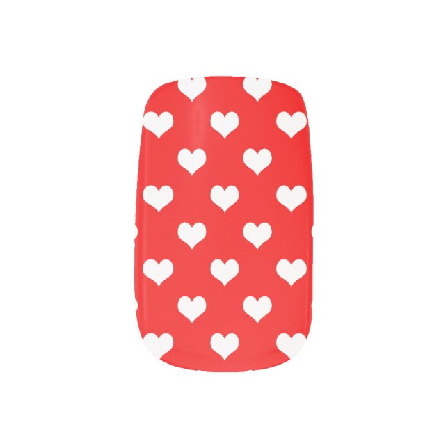 Red White Love Heart Pattern Design  Minx Nail Art (Left Thumb)