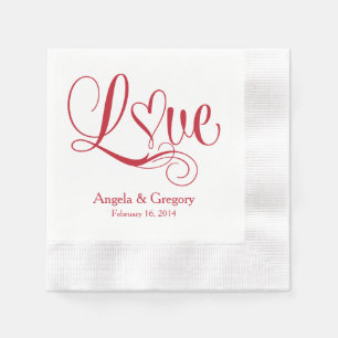 Red White Love Heart Personalized Wedding Napkins