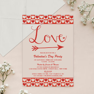 Red & White Love Hearts Valentine's Day Party Acrylic Invitations