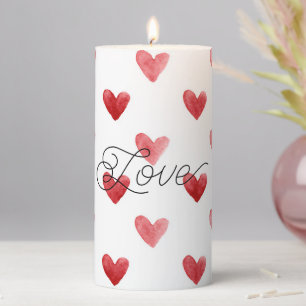 Red White Love Hearts Valentine's Day Pillar Candle