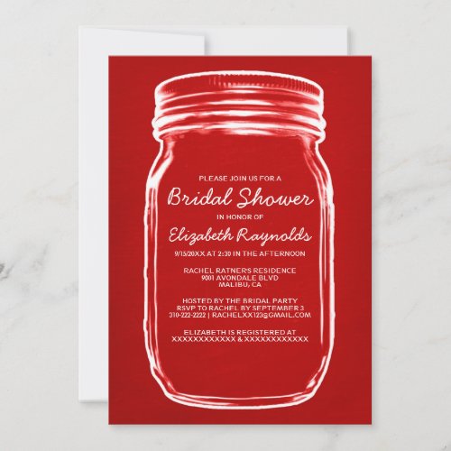 Red &amp; White Mason Jar Bridal Shower Invitations