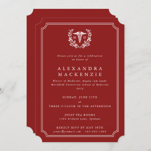 Red/White MD Caduceus Graduation Invitation