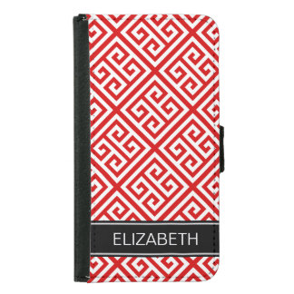 Red White Med Greek Key Diag T Black Name Monogram Wallet Phone Case For Samsung Galaxy S5