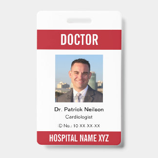 Red White Medical Hospital Clinic Photo ID Badge