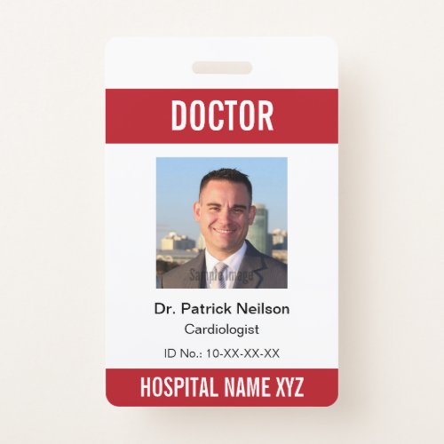 Red White Medical Hospital Clinic Photo ID Badge