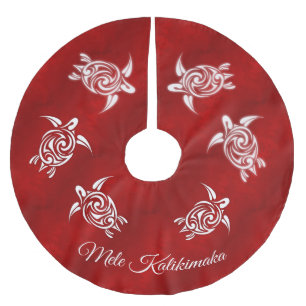 Red White Mele Kalikimaka Hawaiian Christmas Brushed Polyester Tree Skirt