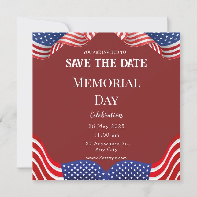 Red White Memorial Day Save the Date Card (Front)