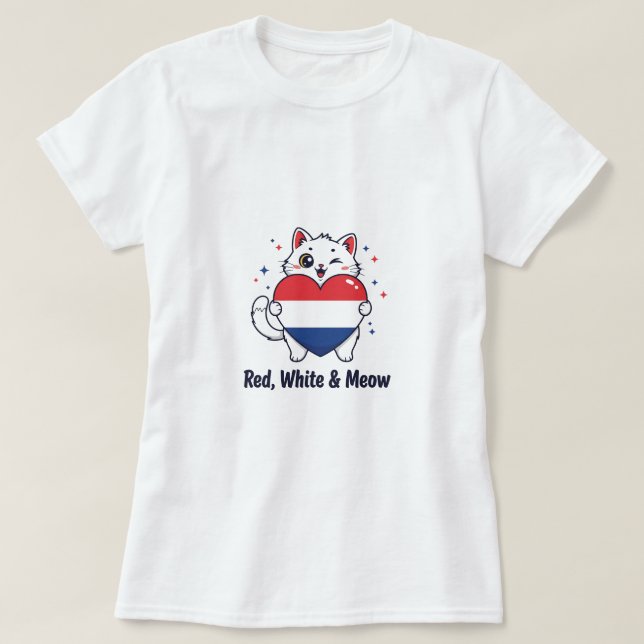 Red, White & Meow – Cute Patriotic Cat T-Shirt (Design Front)