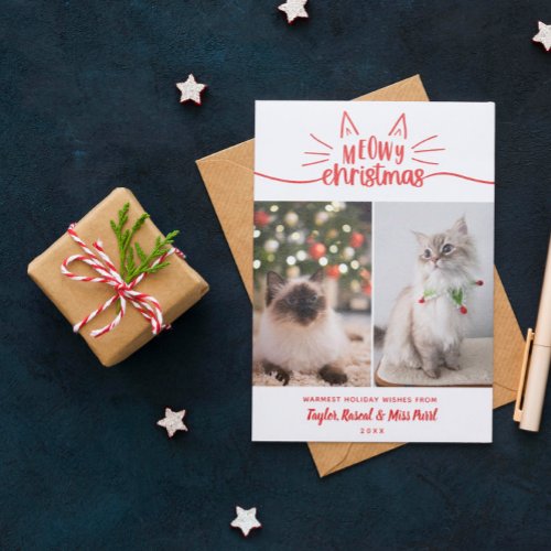 Red White Meowy Christmas 2 Cat Photos Christmas Holiday Card