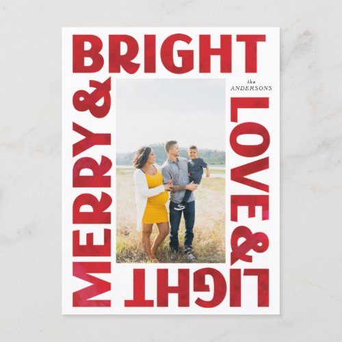 Red White Merry and Bright Love and Light Holiday Postcard