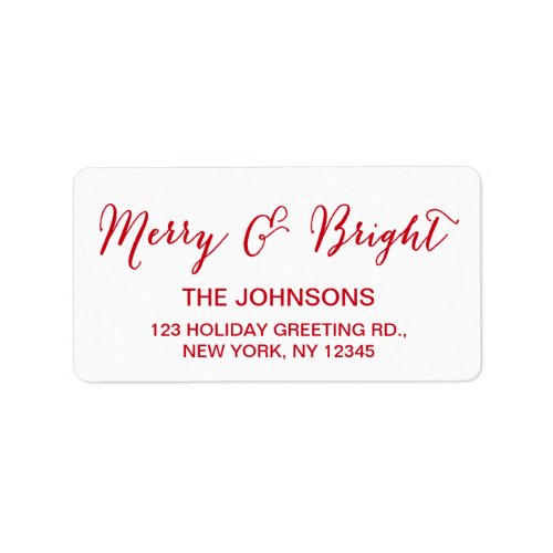 Red White Merry and Bright Script Holiday Label
