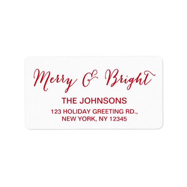 Red White Merry And Bright Script Holiday Label