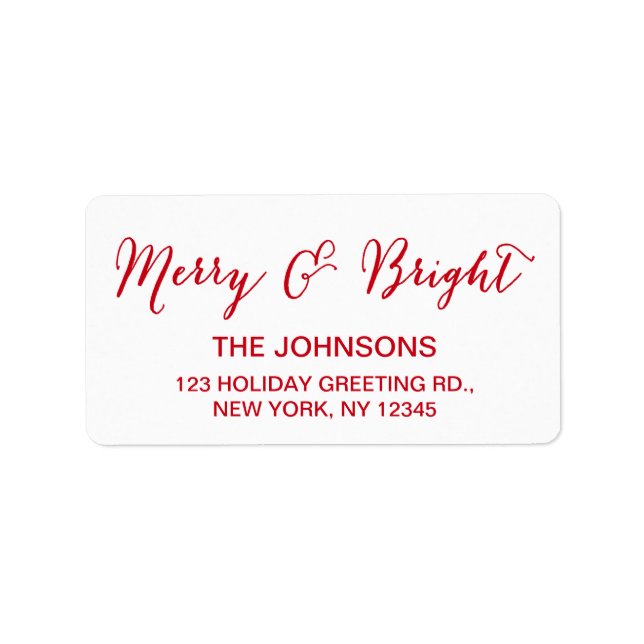 Red White Merry and Bright Script Holiday Label (Front)