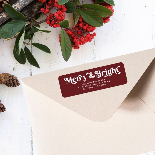 Red White Merry Bright Retro Xmas Return Address  Label (Creator Uploaded)