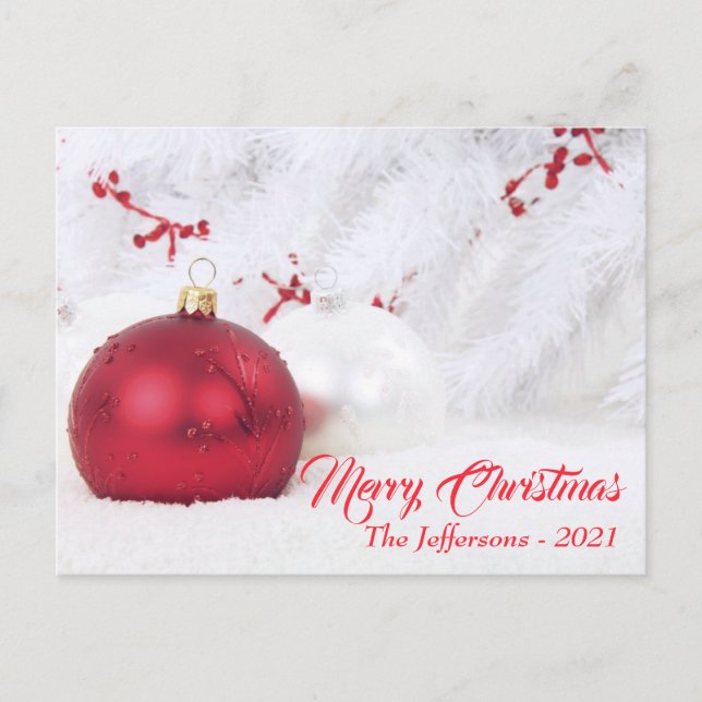 Red & White Merry Christmas Ball Ornaments Postcard (Front)
