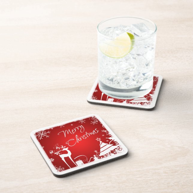 Red, White Merry Christmas Coaster Set (6) (Right Side)