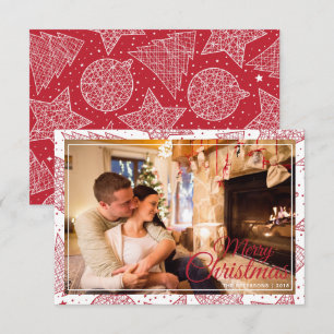 Red & White Merry Christmas Family Photo Holiday Invitation