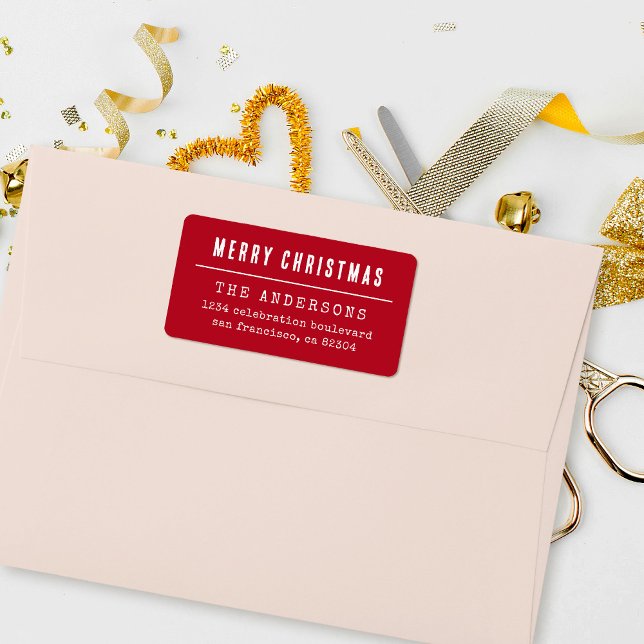 Red & White Merry Christmas Family Return Address Label (Creator Uploaded)