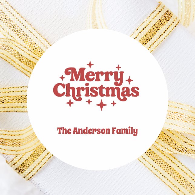 Red white Merry Christmas favor Classic Round Sticker (Creator Uploaded)