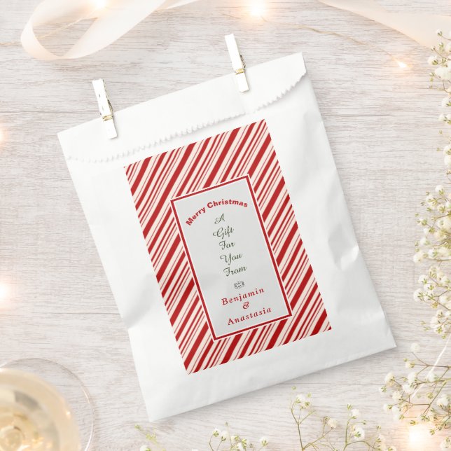 Red White Merry Christmas Favors Personalize Favor Bag (Clipped)