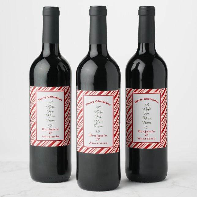 Red White Merry Christmas Favors Personalize Wine Label (Bottles)