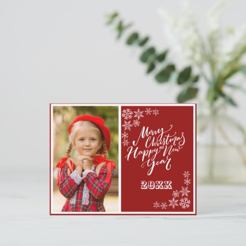 Red White Merry Christmas Happy New Year Photo Invitation Postcard