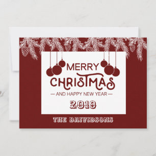 Red White Merry Christmas & Happy New Year Pine Holiday Card