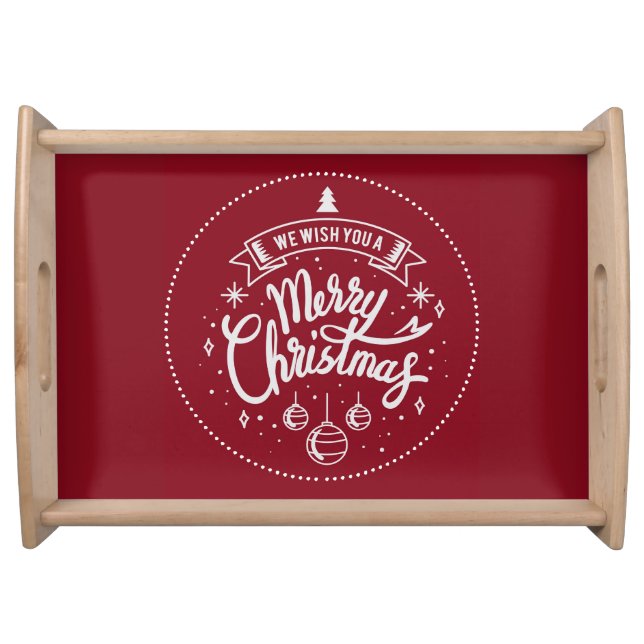 Red White Merry Christmas Holiday  Serving Tray (Front)