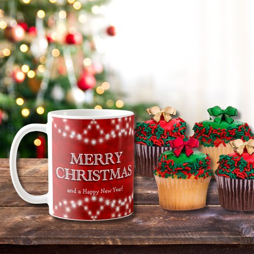 Red White Merry Christmas Lights Happy New Year Coffee Mug