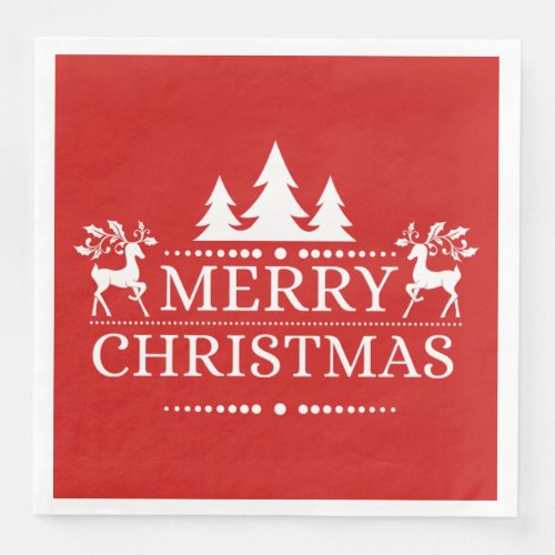 Red  White Merry Christmas Paper Napkins