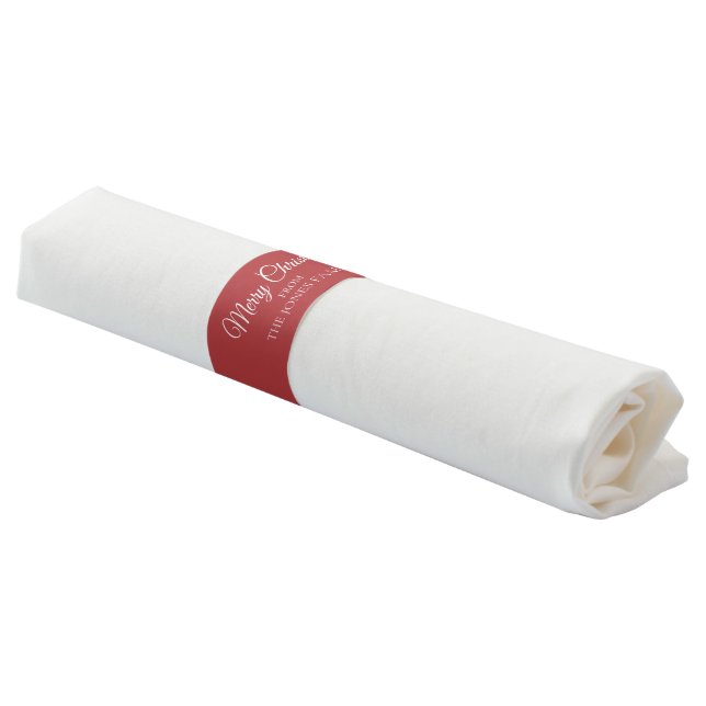 Red White Merry Christmas Personalized Napkin Bands (Angled)