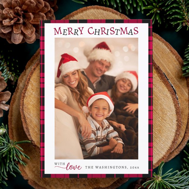 Red & White Merry Christmas Photo Holiday Card (Creator Uploaded)