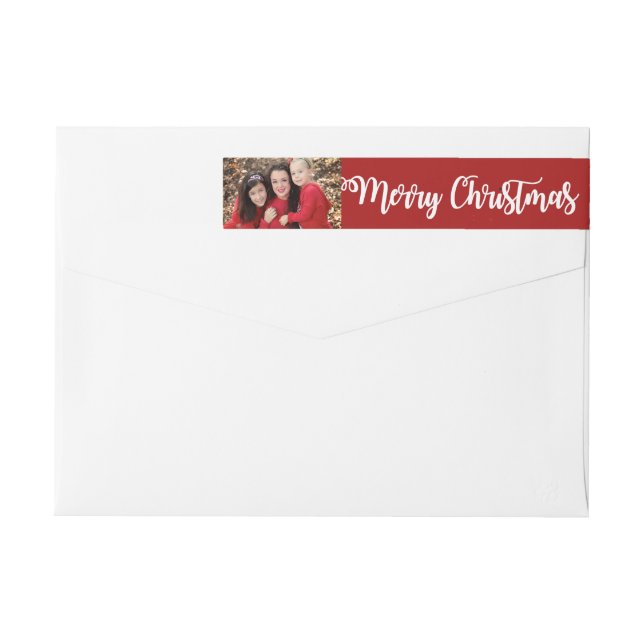 Red White Merry Christmas Photo Wrap Around Labels (Back)
