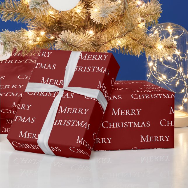 Red White Merry Christmas Quote Wrapping Paper (Holidays)