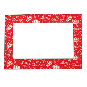 RED & WHITE MERRY CHRISTMAS SCRIPT & MITTENS MAGNETIC FRAME