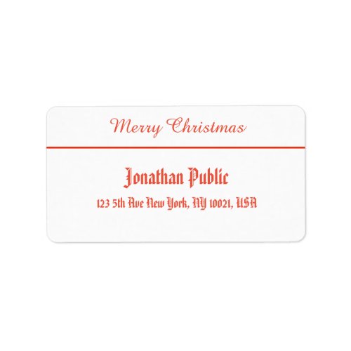 Red White Merry Christmas Script Template Address Label