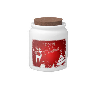 Red White Merry Christmas Snowflakes Candy Jar