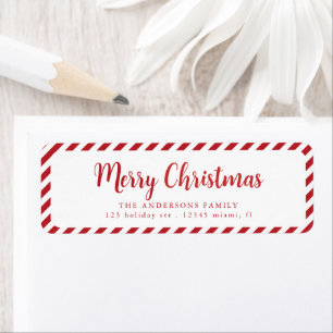 Red White Merry Christmas Stripes  Label