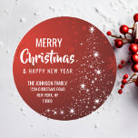 RED White MERRY CHRISTMAS Tree Return Address Classic Round Sticker<br><div class="desc">Add these modern & personalized RED white Christmas holiday and happy new year RETURN ADDRESS stickers to your greeting cards,  envelopes .  Christmas tree in red white twinkling lights. Editable text - color,  font and size.</div>