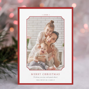 Red & White Minimal Merry Christmas Photo Holiday Card
