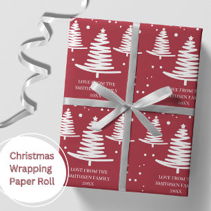 Red White Minimalist Christmas Trees Wrapping Paper