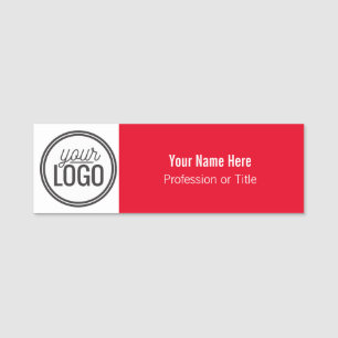 Red & White Minimalist Color Block Professional Name Tag