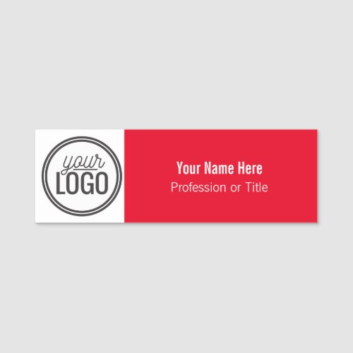 Red  White Minimalist Color Block Professional Name Tag