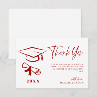Red White Minimalist Modern Graduation Thank You Card