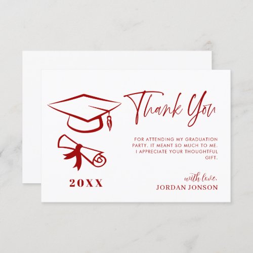 Red White Minimalist Modern Graduation Thank You Card