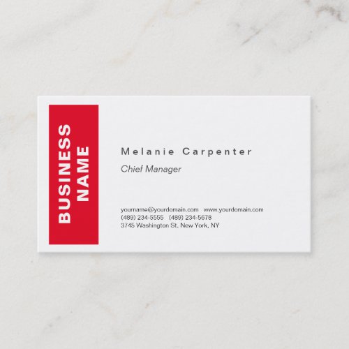 Red White Minimalist Modern Plain Business Card