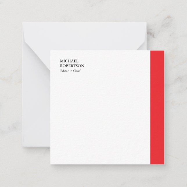 Red White Minimalist Professional Plain Note Card (Front)