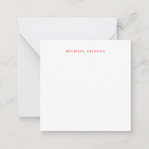 Red White Minimalist Simple Plain Modern Own Name Note Card